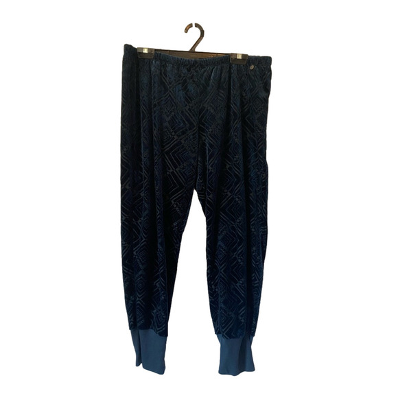 Midnight Bakery Womens XL Geo Burnout-Velvet Jogger Comfy Stretch Lounge Blue - Picture 1 of 8